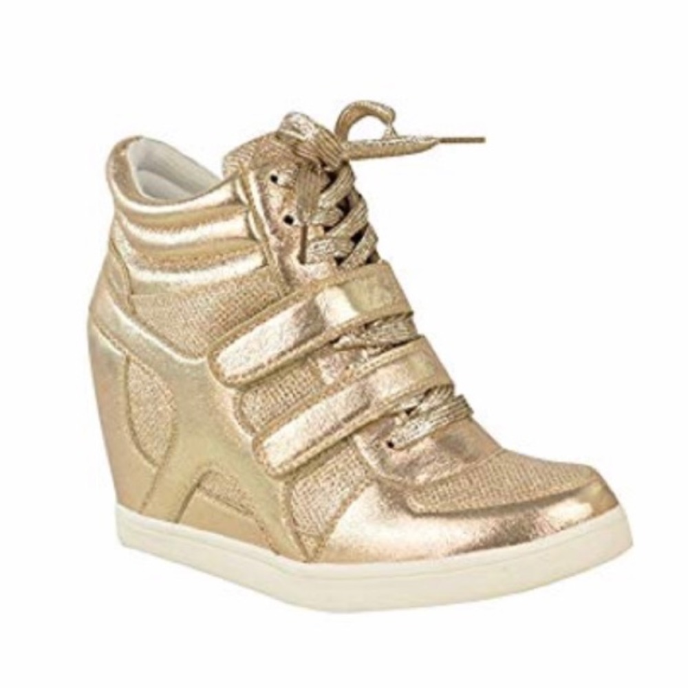 Gold Metallic Hi-Top Wedge Sneaker